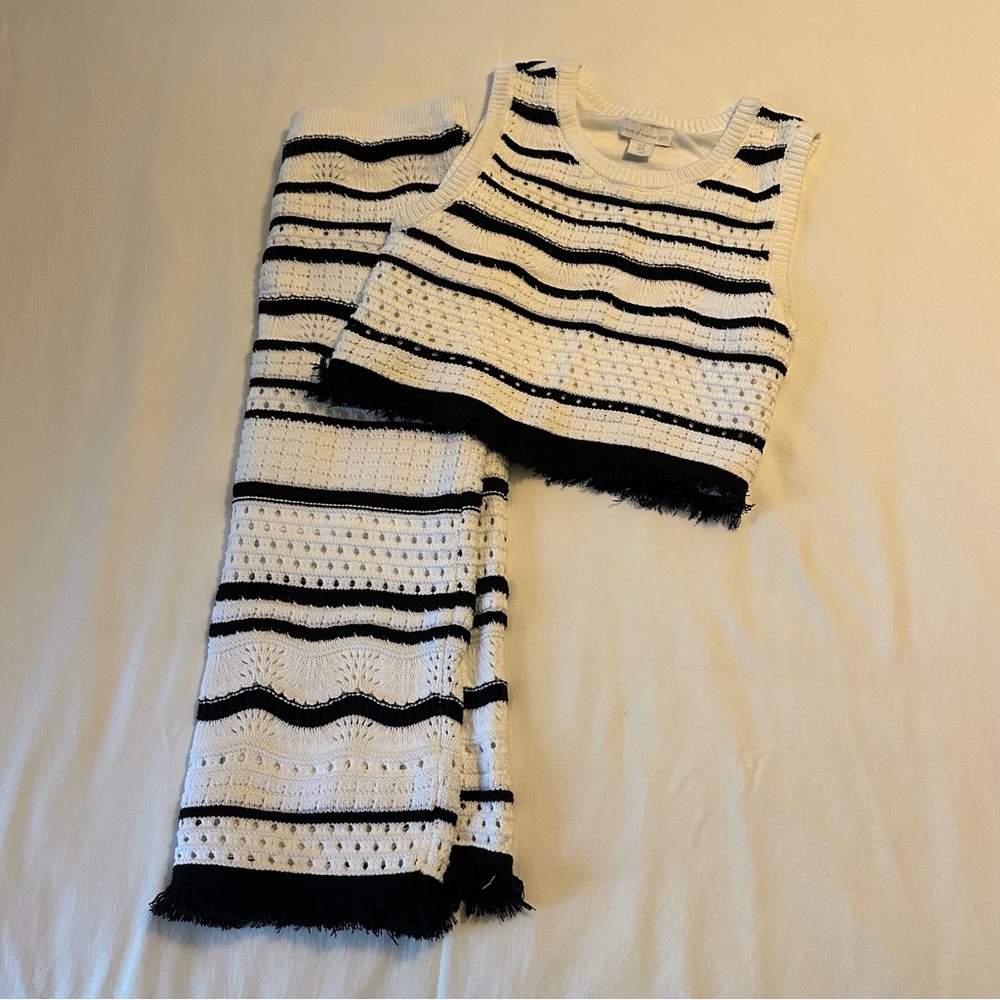 House of Harlow White and Black Striped Knit Set